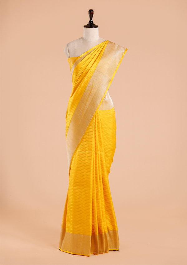 Yellow Plain Saree in Silk