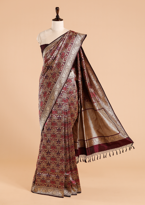 Wine Brocade Saree in Silk