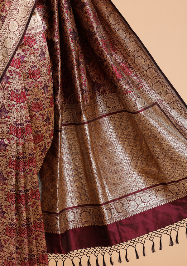 Wine Brocade Saree in Silk