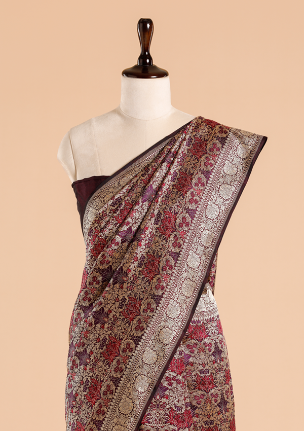 Wine Brocade Saree in Silk