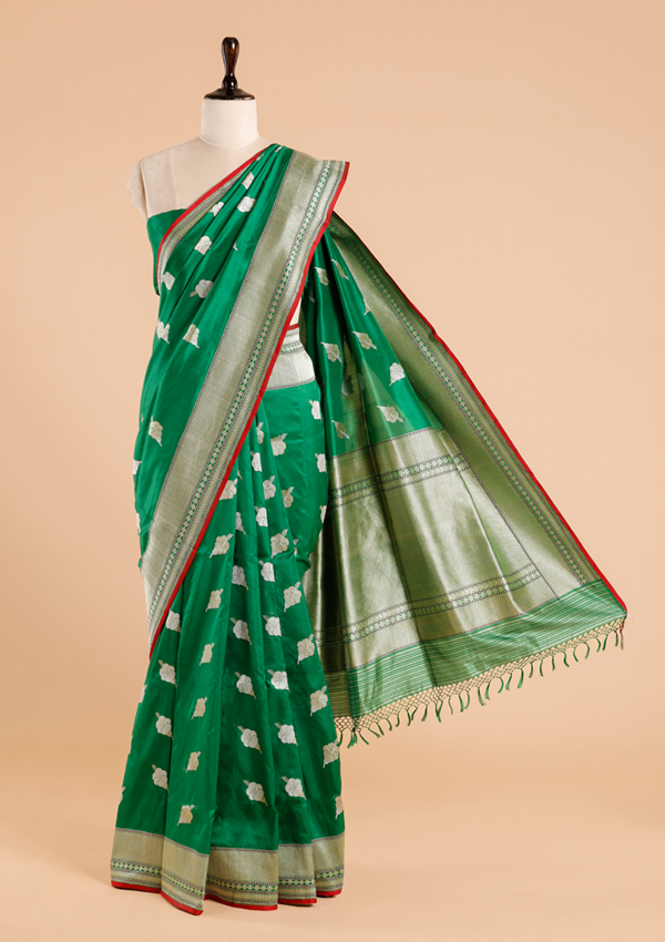 Bottle Green Butta Saree in Silk
