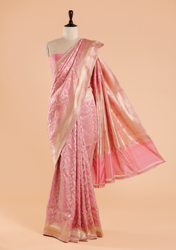Light Pink Jaal Saree in Silk