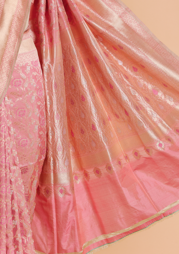 Light Pink Jaal Saree in Silk