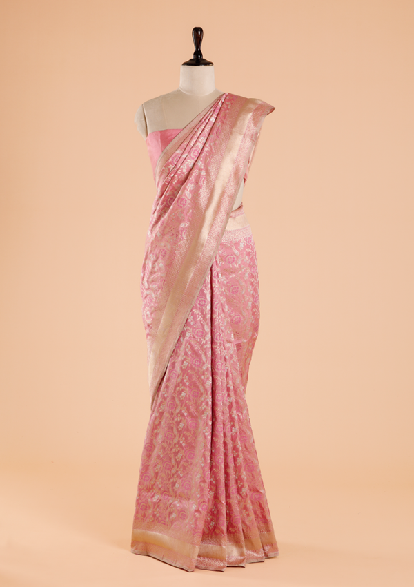 Light Pink Jaal Saree in Silk