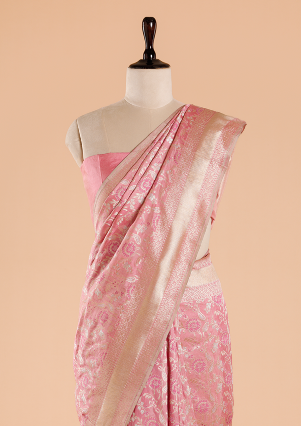 Light Pink Jaal Saree in Silk
