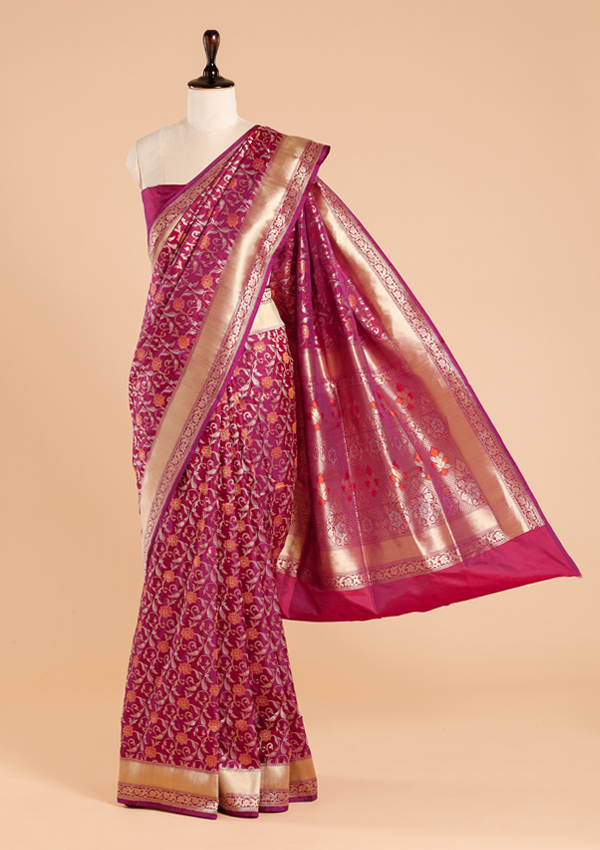Magenta Pink Jaal Saree in Silk