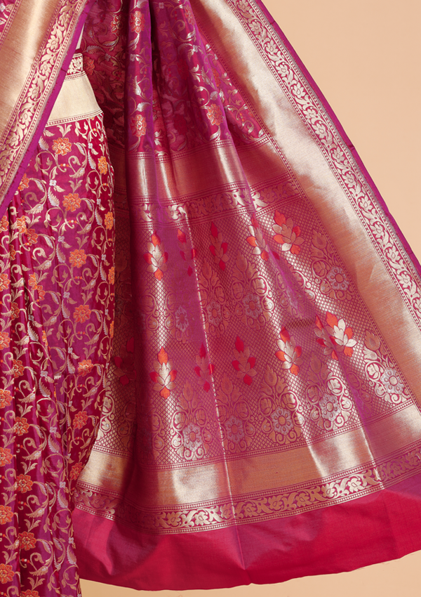 Magenta Pink Jaal Saree in Silk