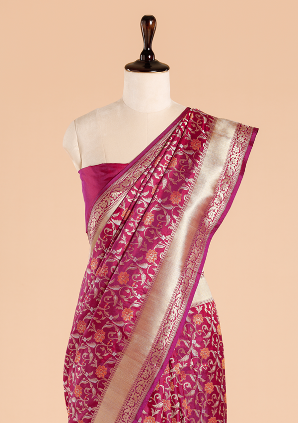 Magenta Pink Jaal Saree in Silk