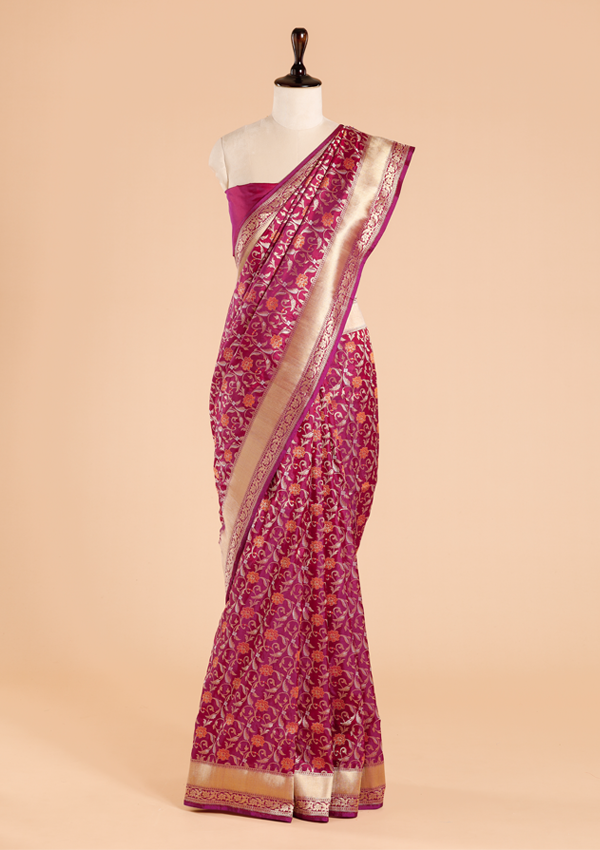 Magenta Pink Jaal Saree in Silk