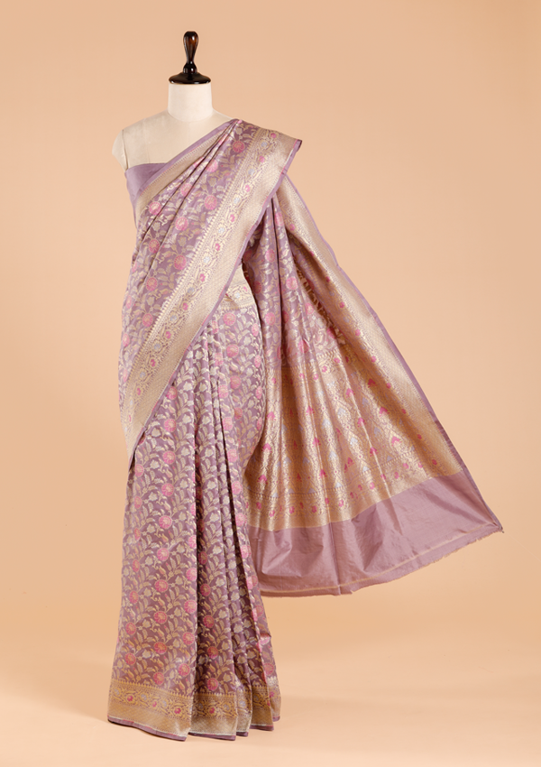 Mauve Jaal Saree in Silk