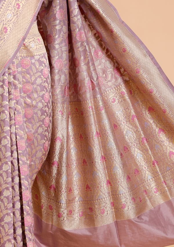 Mauve Jaal Saree in Silk