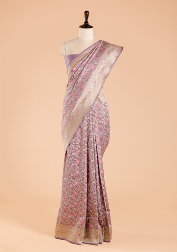 Mauve Jaal Saree in Silk