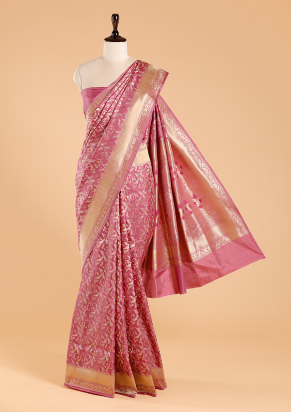 Wine Jaal Saree in Silk