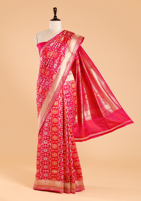 Pink Jaal Saree in Silk
