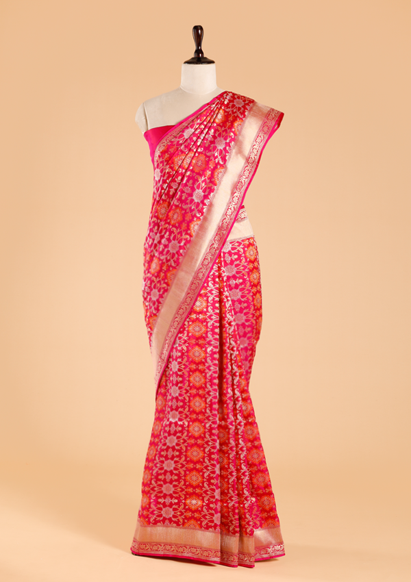 Pink Jaal Saree in Silk