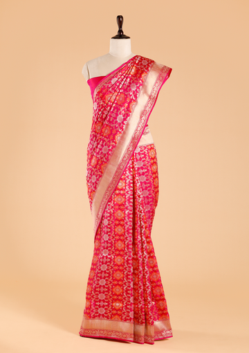 Pink Jaal Saree in Silk
