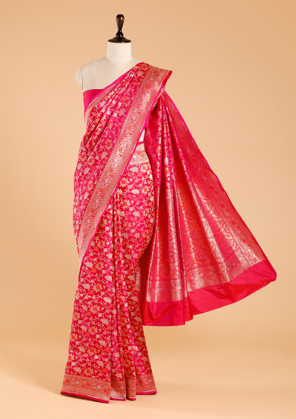 Rani Pink Jaal Saree in Silk