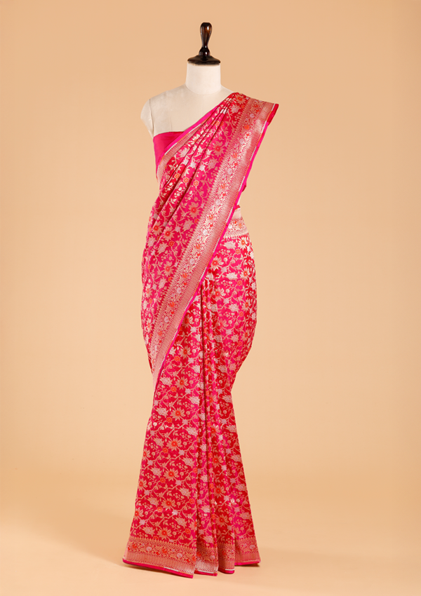 Rani Pink Jaal Saree in Silk