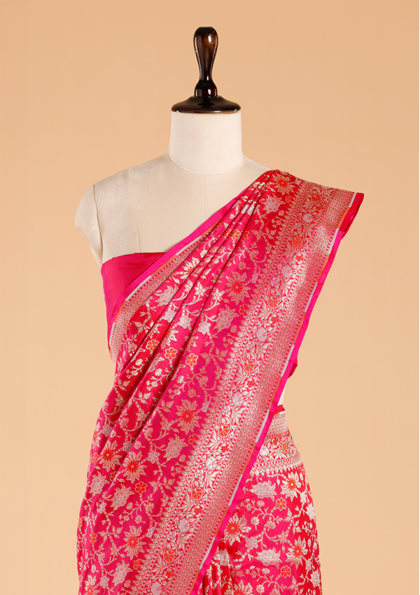 Rani Pink Jaal Saree in Silk