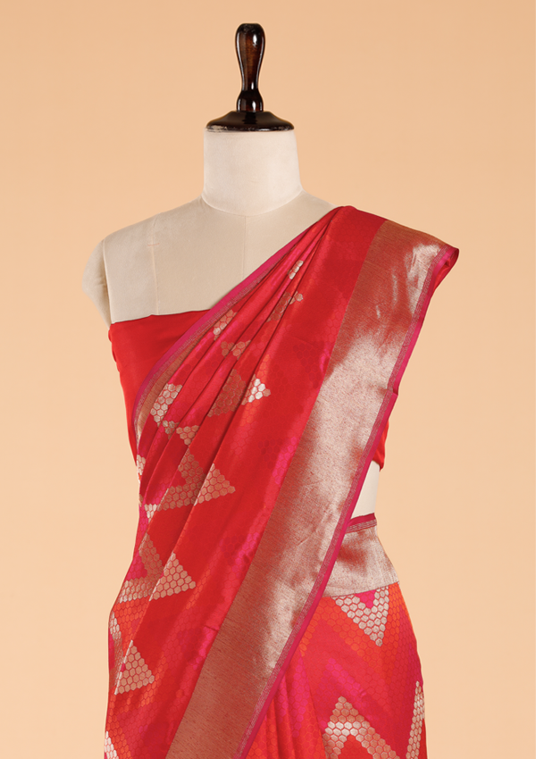 Red Tanchoi Saree in Silk