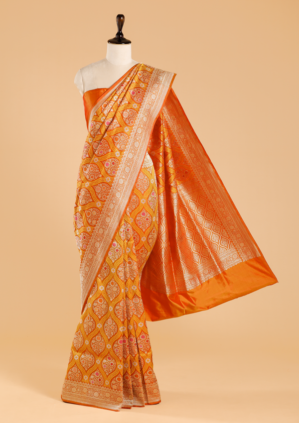 Short Gold Jaal Saree in Silk