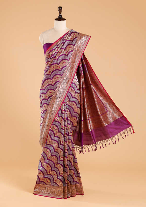 Purple Lehariya Saree in Silk