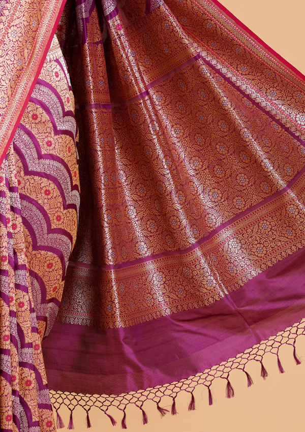 Purple Lehariya Saree in Silk