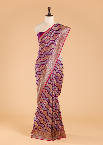 Purple Lehariya Saree in Silk