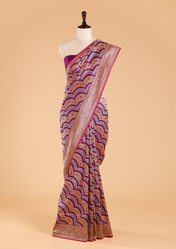 Purple Lehariya Saree in Silk