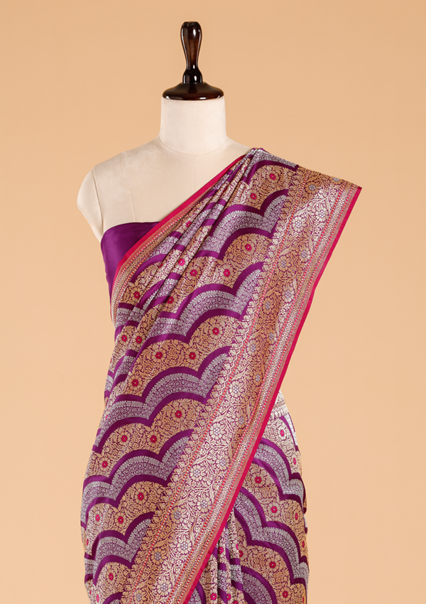 Purple Lehariya Saree in Silk
