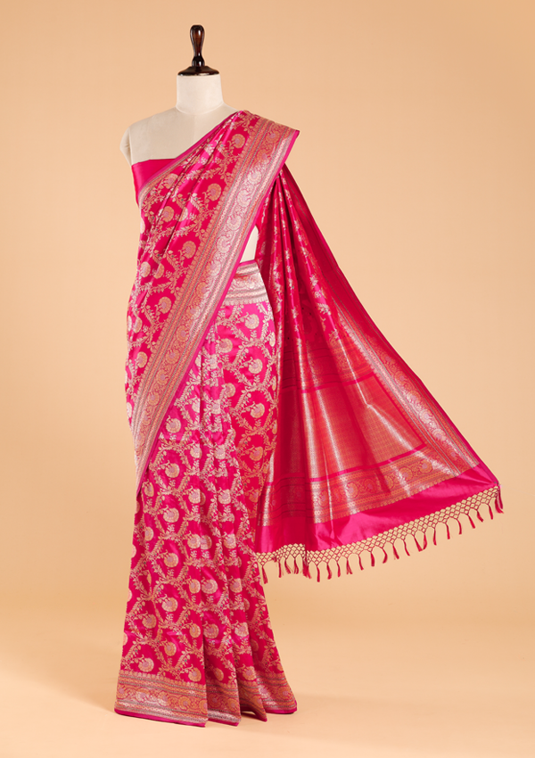 Rani Pink Jaal Saree in Silk