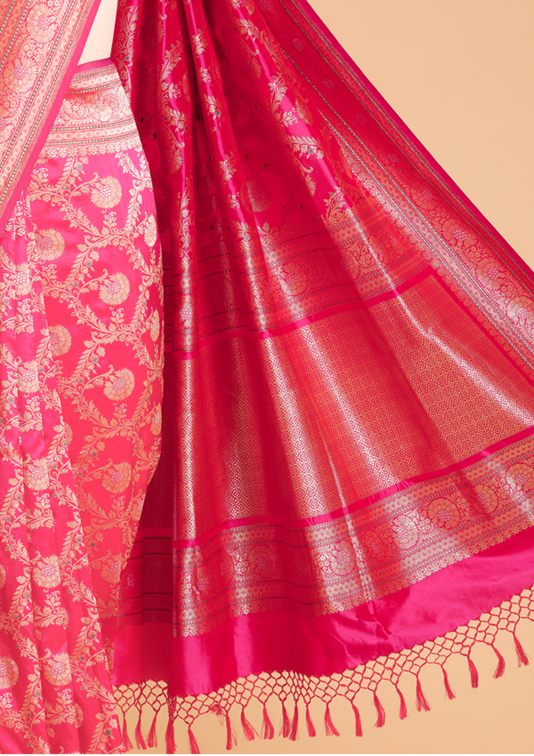 Rani Pink Jaal Saree in Silk