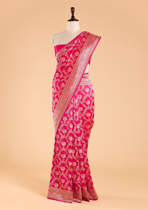 Rani Pink Jaal Saree in Silk