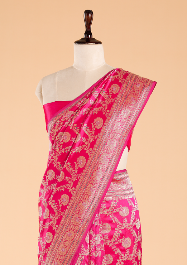 Rani Pink Jaal Saree in Silk