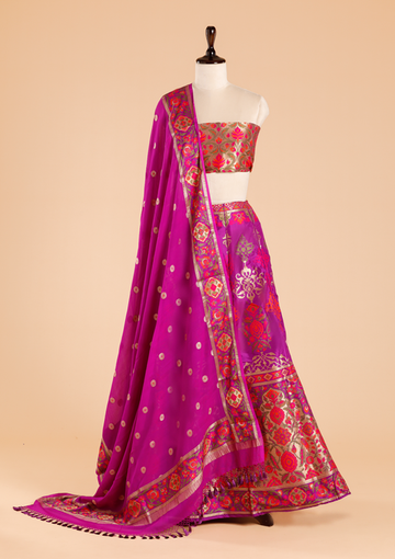 Purple Unstitched Lehenga Set