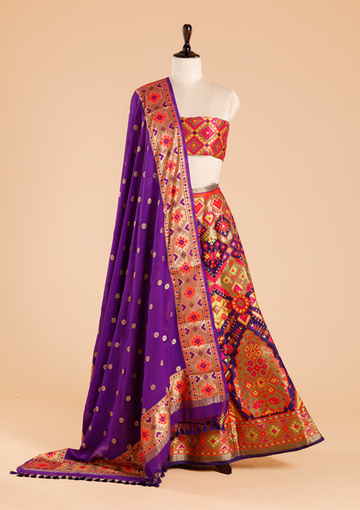 Purple Unstitched Lehenga Set