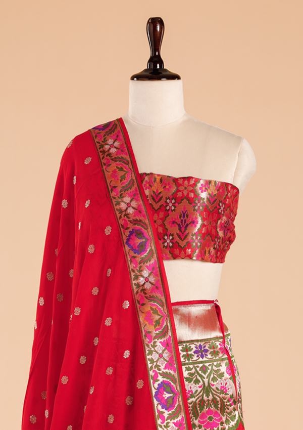 Red Unstitched Lehenga Set