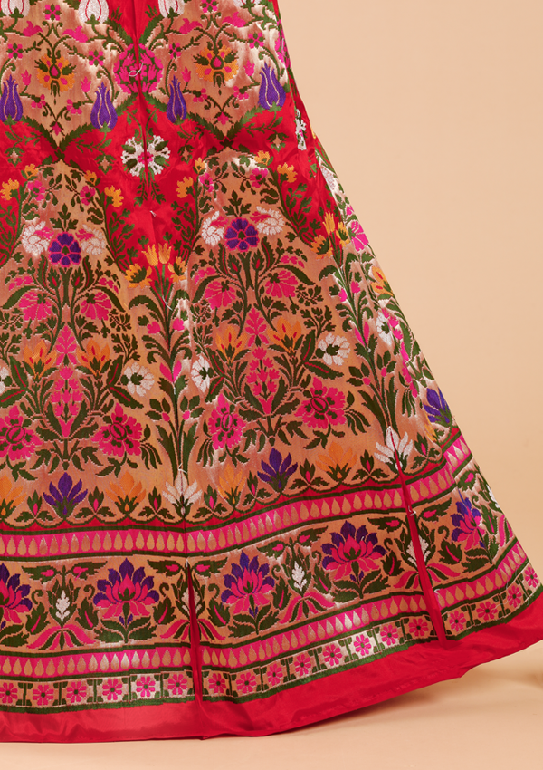 Red Unstitched Lehenga Set