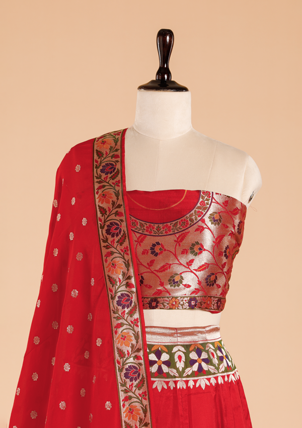 Red Unstitched Lehenga Set in Silk