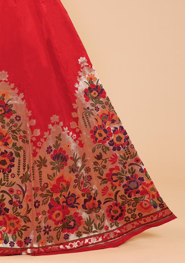 Red Unstitched Lehenga Set in Silk