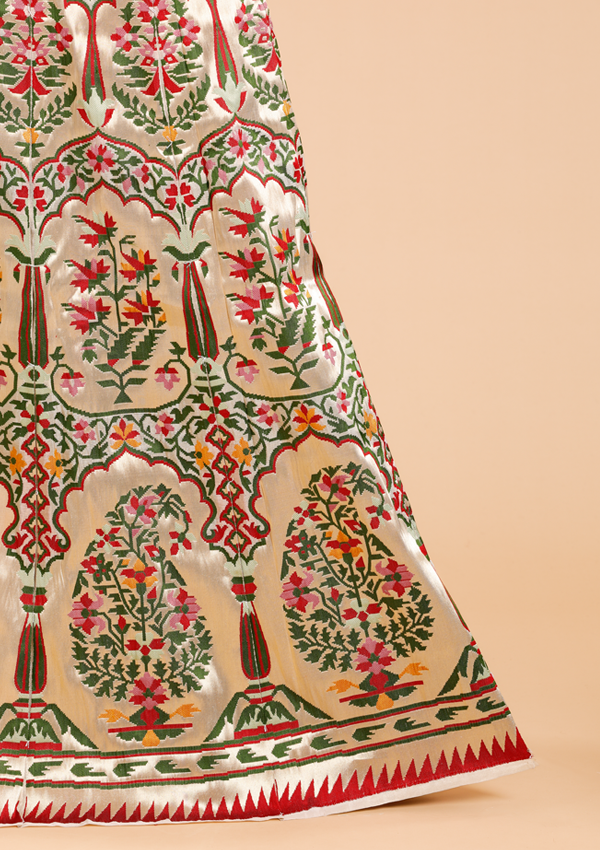 Off White Unstitched Lehenga Set in Silk
