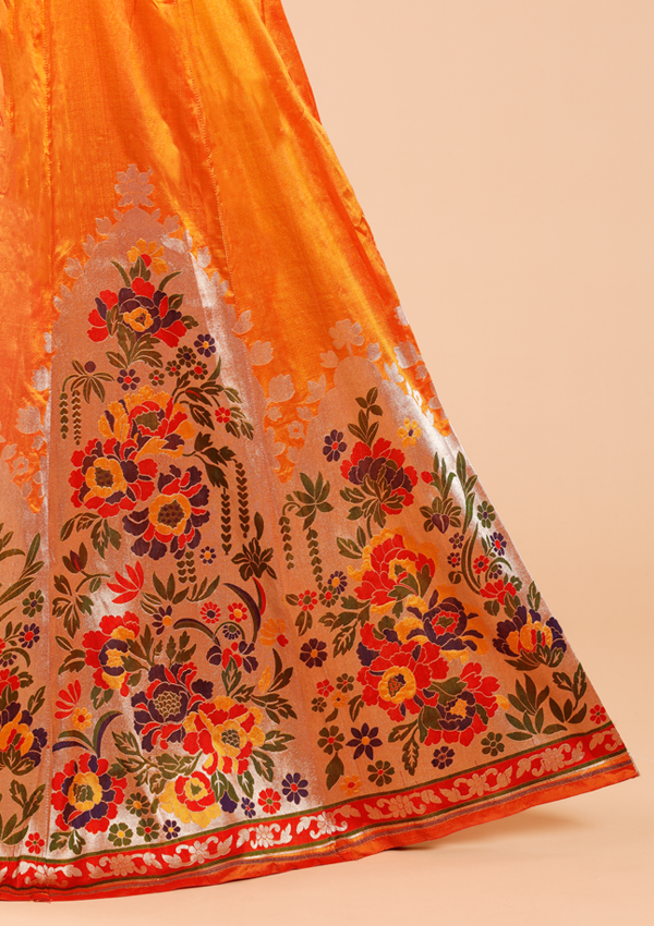 Short Gold Unstitched Lehenga Set in Silk