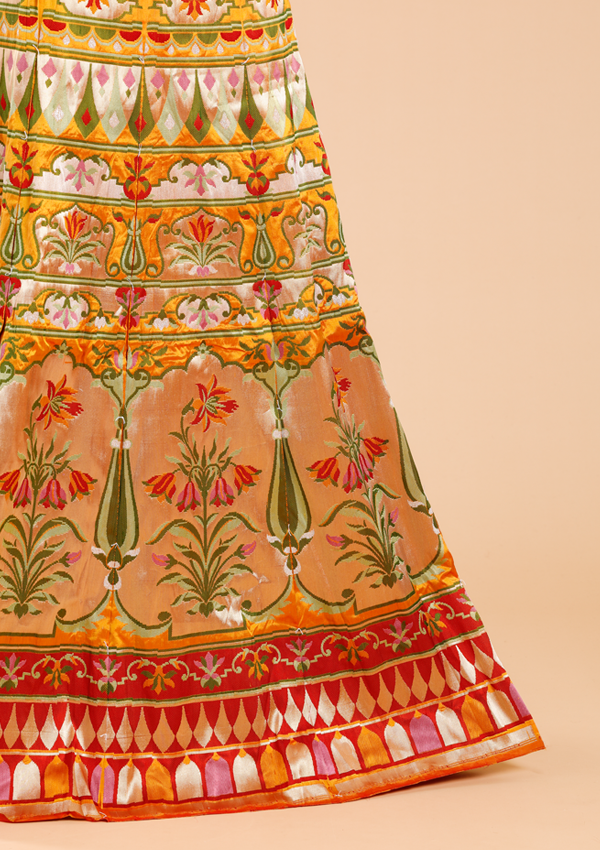 Short Gold Unstitched Lehenga Set in Silk