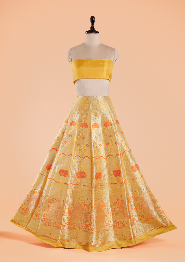Yellow Unstitched Lehenga Set in Silk