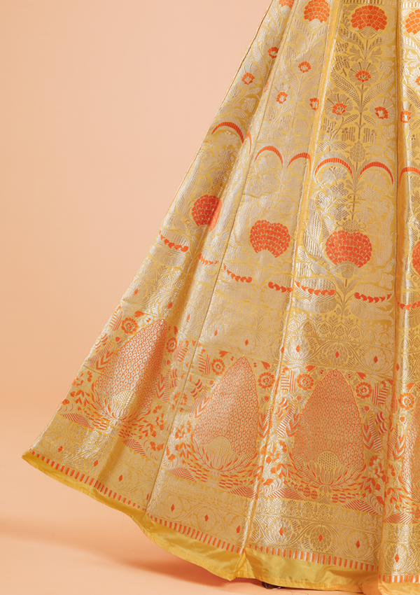 Yellow Unstitched Lehenga Set in Silk