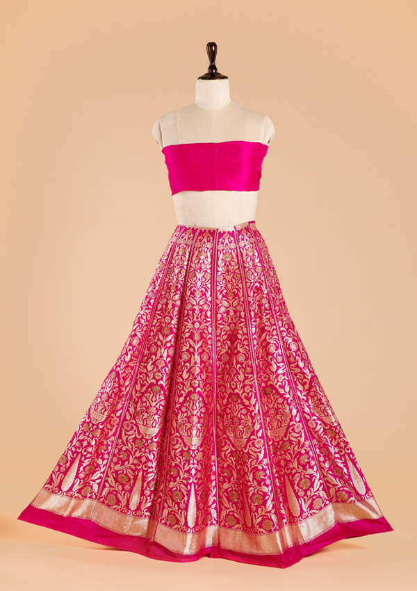Rani Pink Unstitched Lehenga Set in Silk