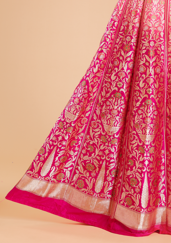Rani Pink Unstitched Lehenga Set in Silk