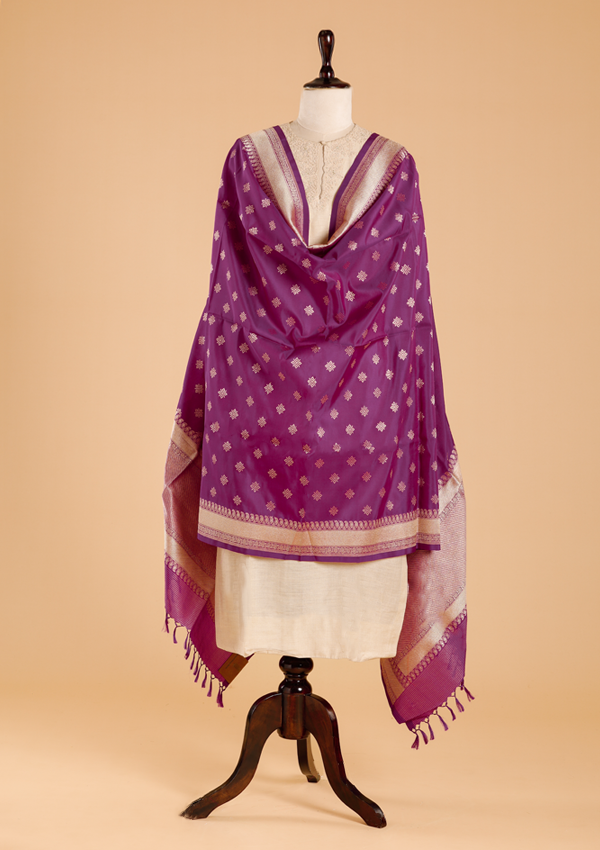 Purple Butti Dupatta in Silk