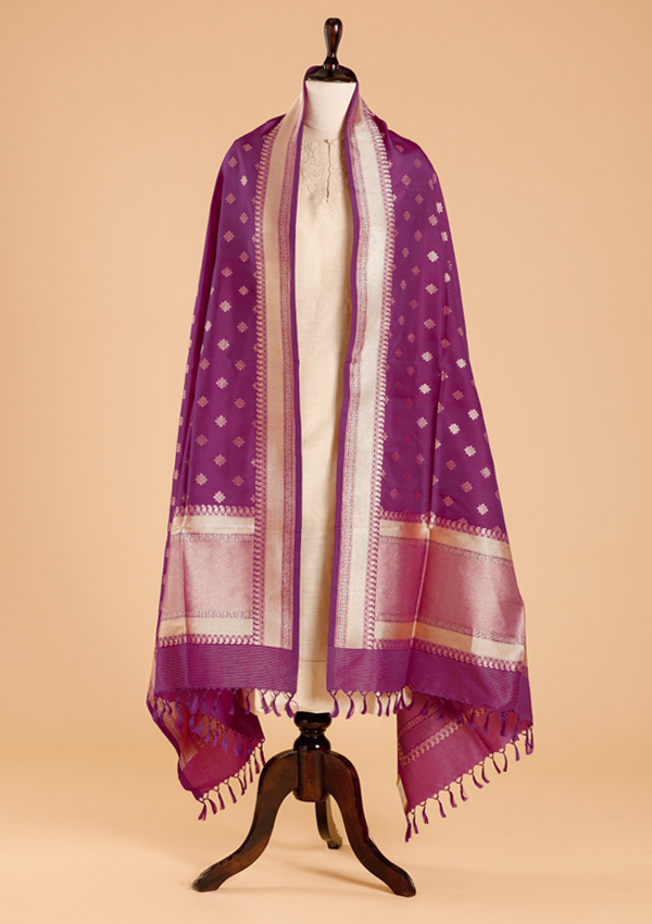 Purple Butti Dupatta in Silk