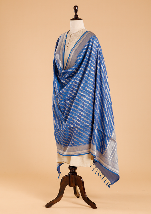 Royal Blue Lehariya Dupatta in Silk